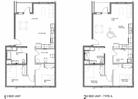Floor plan for 2 beds, 1 bath